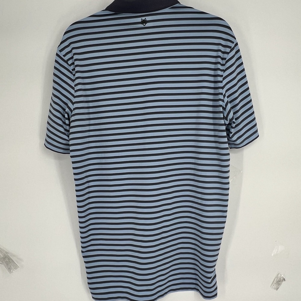 Greyson‎ Polo Shirt Mens Medium Blue Stripe Golf Performance Wolf Logo - Picture 6 of 10
